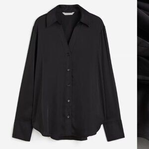 H&M Classic Button Down Collar Blouse in a Semi Sheer Fabric - Size 14 in Black